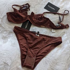 PrettyLittleThing deep brown bikini set